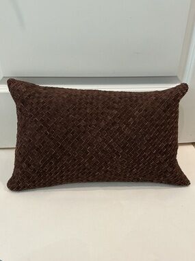 LOLOI Brown Suede Leather Woven Pillow